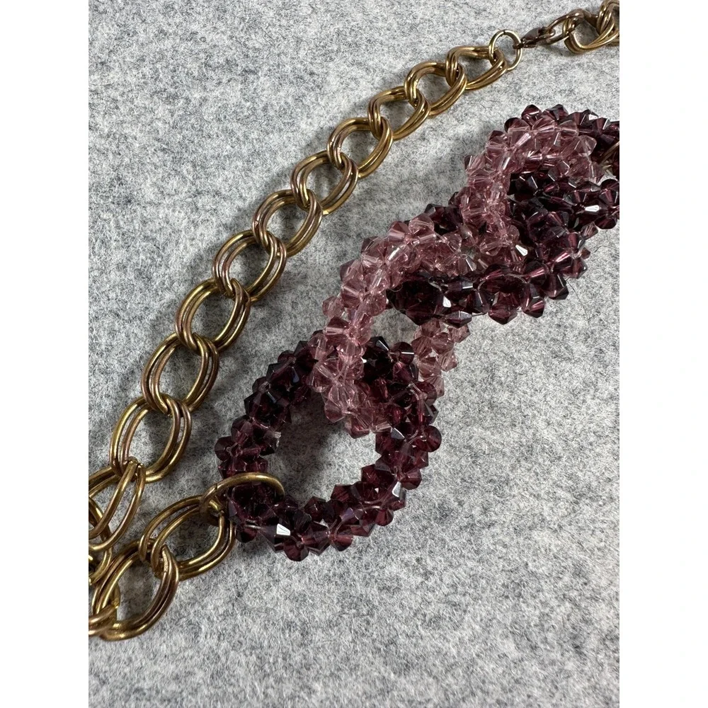Vintage Statement Necklace‎ Fashion Jewelry Beaded Purple Gone Tone Chain